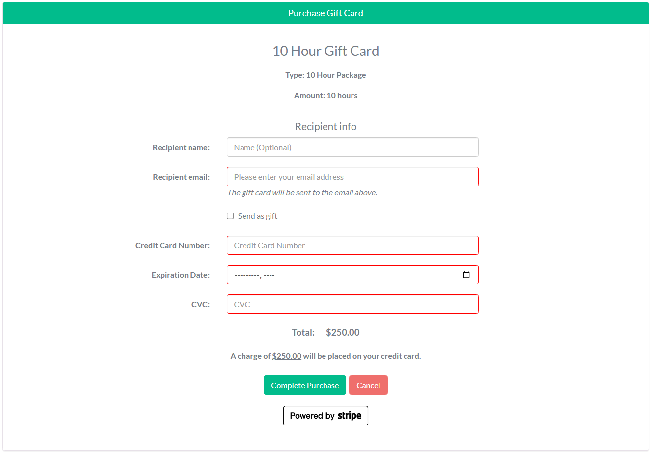 GolfBooking time-based gift cards screenshot