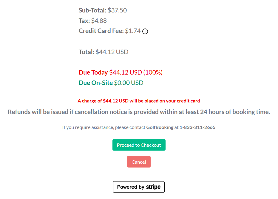 GolfBooking online payment collection screenshot